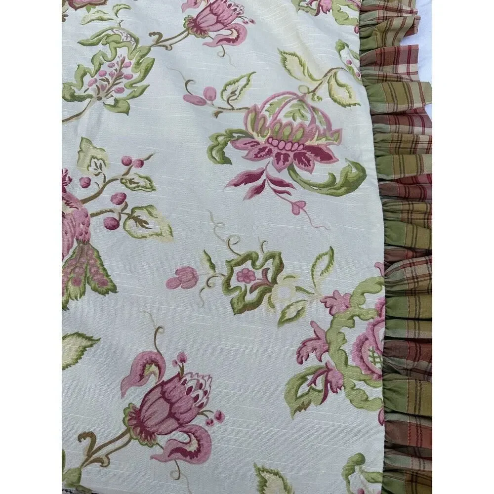 VTG European Pillow Sham Pink Green Floral Plaid French Country Ruffled